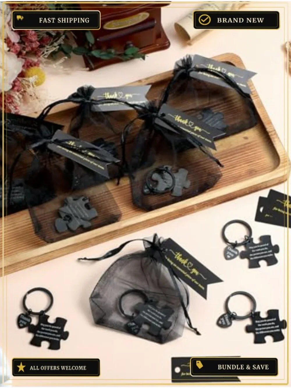 24 Pack Inspirational Puzzle Keychain Employee Appreciation Gift Stainless